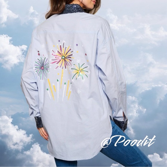 FANTASTIC FAWN button front cotton sequin accent blouse S M L - Picture 3 of 11